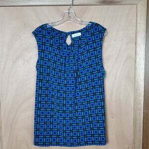 Calvin Klein Blue and Green Geometric Top